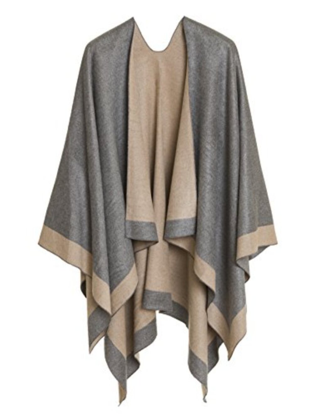 Women's Reversible Poncho Ruana Cape Cardigan Wrap 100% Viscose Open Front